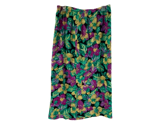 Vintage Floral Watercolor Knee-Length Skirt Women's Small Multicolor