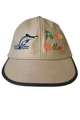 Vintage Puerto Vallarta Leather Cap with Swordfish Embroidery, Adjustable