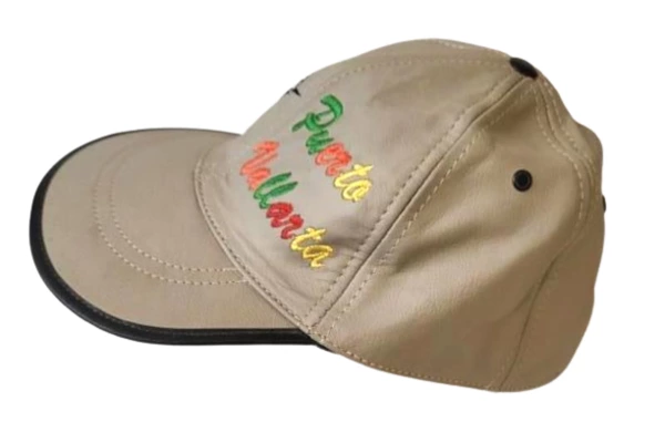 Vintage Puerto Vallarta Leather Cap with Swordfish Embroidery, Adjustable