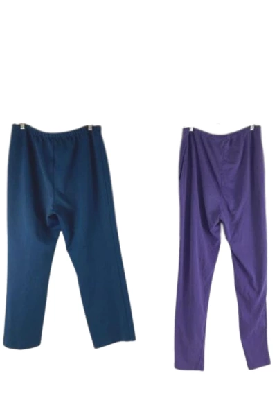 Lot of 2 Women's Size 20 Pants - Navy Blue & Purple - Elastic Waist, Pockets