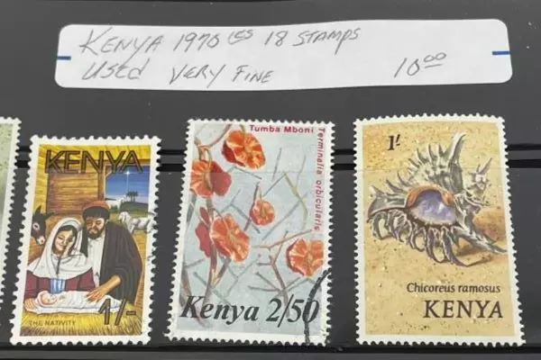 Lot of 18 Used 1970s Kenya Stamps - Flowers, Shells, Butterflies, Very Fine