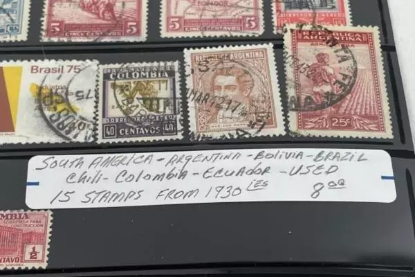 Lot of 15 Used 1930s South America Stamps: Argentina, Brazil, Chile & More