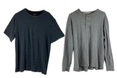 Lot of 2 Men's Large Van Heusen & Red Head Striped Shirts - Gray & Black