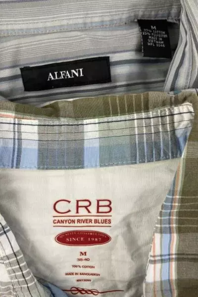 Lot of 2 Men's Medium Casual Shirts: Alfani Gray & Canyon River Plaid