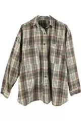 Vintage Men's 2XL Tan Brown Orange Plaid Button Shirt Collared Pockets