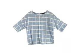 Lumiere Women's Medium Blue White Check Short Sleeve Shirt Top - Good Condition