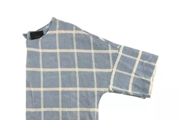 Lumiere Women's Medium Blue White Check Short Sleeve Shirt Top - Good Condition