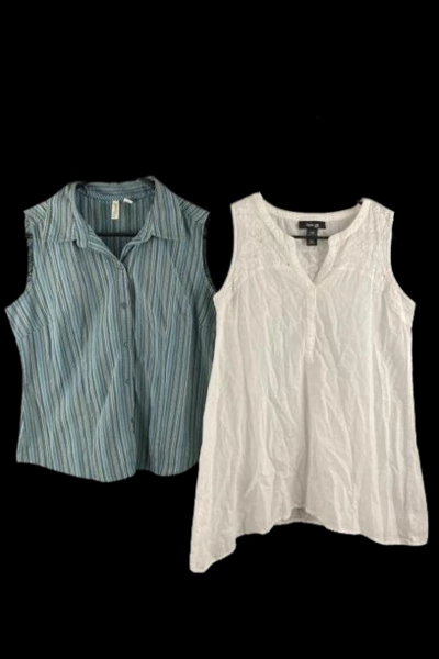 Lot of 2 Women's PM Tops - Teal Stripes & White by Style & Co - Good Condition