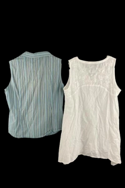 Lot of 2 Women's PM Tops - Teal Stripes & White by Style & Co - Good Condition