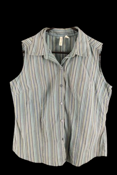 Lot of 2 Women's PM Tops - Teal Stripes & White by Style & Co - Good Condition