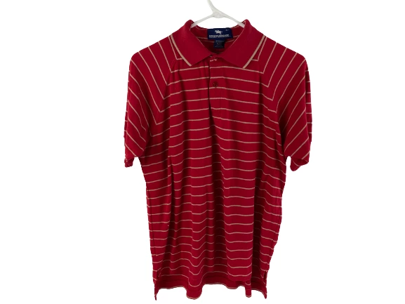 Vintage Steeplechase Men's XL Red Beige Striped Polo Shirt Cotton Blend