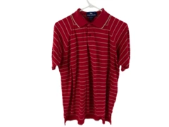 Vintage Steeplechase Men's XL Red Beige Striped Polo Shirt Cotton Blend