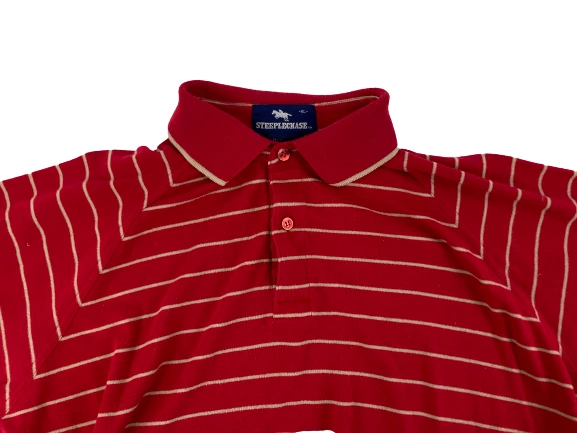 Vintage Steeplechase Men's XL Red Beige Striped Polo Shirt Cotton Blend