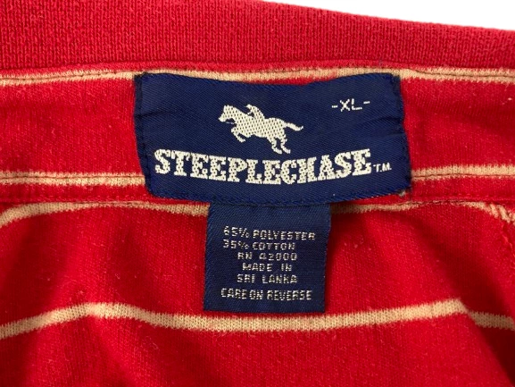 Vintage Steeplechase Men's XL Red Beige Striped Polo Shirt Cotton Blend