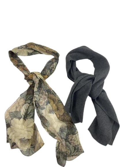 Lot of 2 Women's Scarves: Gray Fleece & Floral Chiffon - Good Condition