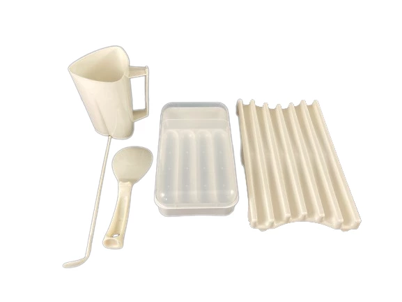 Lot of 5 Beige & White Plastic Kitchen Gadgets & Storage Containers