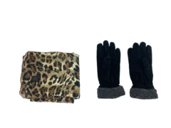 Lot of 2 Women's Winter Accessories: Black Thinsulate Gloves & Leopard Scarf