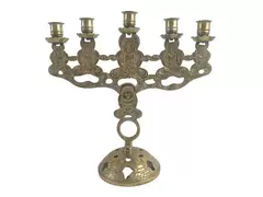 Vintage Brass Toned Candelabra Holds 5 Candles Peace Buddha 12 X 12 Ornate Style
