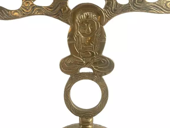 Vintage Brass Toned Candelabra Holds 5 Candles Peace Buddha 12 X 12 Ornate Style