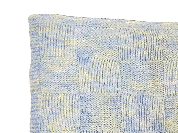 Lot of 2 Hand Knitted Baby Blankets Blue Yellow White Knit Crochet 29"/38"