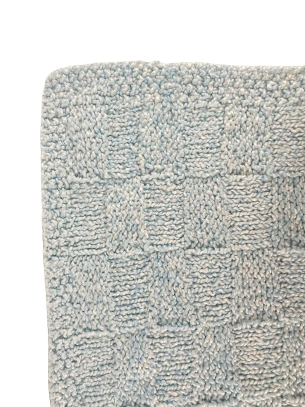 Lot of 2 Hand Knitted Baby Blankets Blue Yellow White Knit Crochet 29"/38"