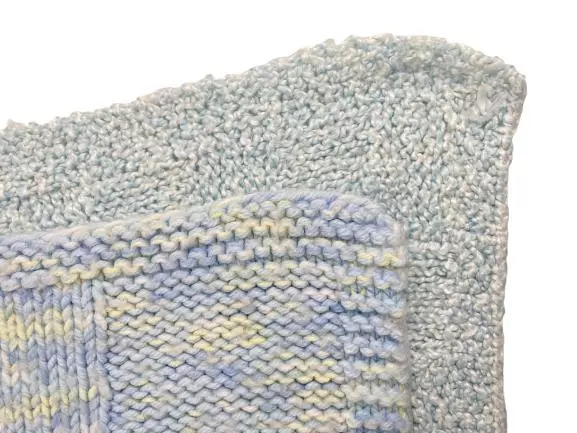 Lot of 2 Hand Knitted Baby Blankets Blue Yellow White Knit Crochet 29"/38"