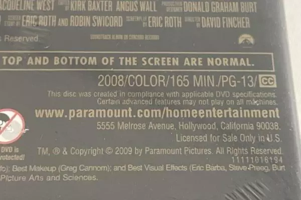 The Curious Case of Benjamin Button DVD Brad Pitt Cate Blanchett PG13 2008