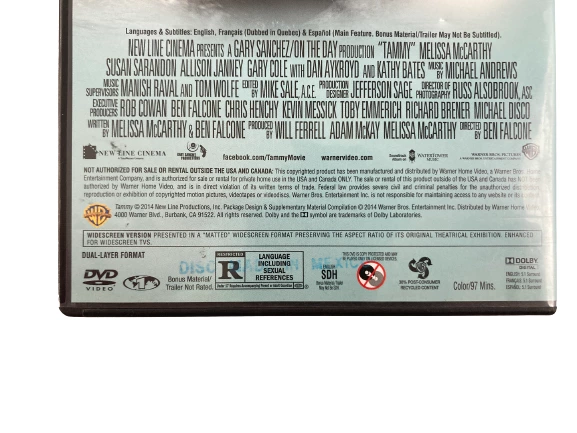 Tammy DVD 2014 Melissa McCarthy Comedy Warner Bros Rated R - Good Condition
