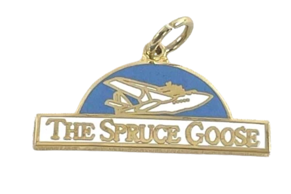 The Spruce Goose Aircraft Necklace Pendant Aviation Collectible Brass Tone Blue