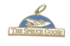 The Spruce Goose Aircraft Necklace Pendant Aviation Collectible Brass Tone Blue