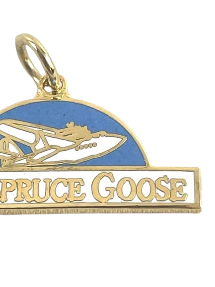 The Spruce Goose Aircraft Necklace Pendant Aviation Collectible Brass Tone Blue