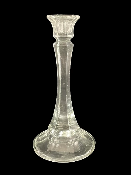 Lot of 2 Vintage Hexagon Glass Tapered Candle Holders 7.5" Tall