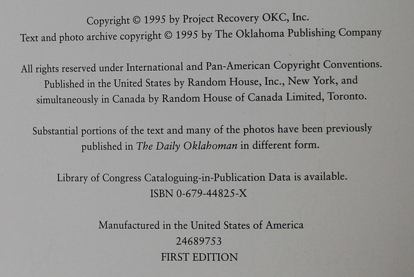 Oklahoma City Commemorative Volume Book 1995 Signed Hardcover Good Condition