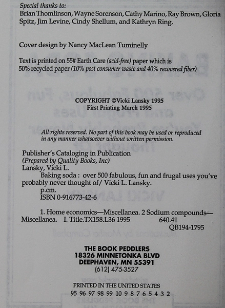 Baking Soda Book by Vicki Lansky 500 Uses 1995 - Good Condition PB