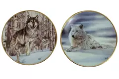 Hamilton Collection 2 Mini Wolf Collector Plates Solitude Second Glance COA