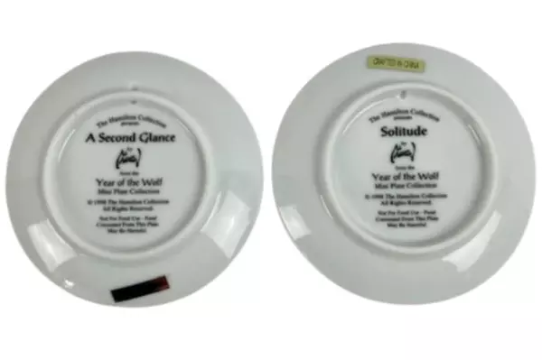 Hamilton Collection 2 Mini Wolf Collector Plates Solitude Second Glance COA