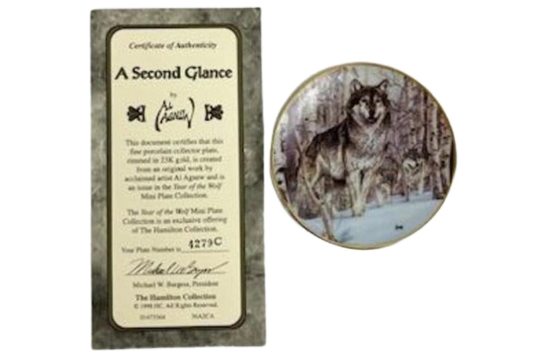 Hamilton Collection 2 Mini Wolf Collector Plates Solitude Second Glance COA