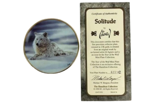Hamilton Collection 2 Mini Wolf Collector Plates Solitude Second Glance COA