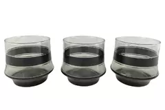 Set of 3 Libbey Camelot Pattern Rocks Glasses Black And Silver Bands Kitchen Bar