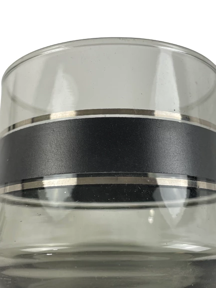 Set of 3 Libbey Camelot Pattern Rocks Glasses Black And Silver Bands Kitchen Bar