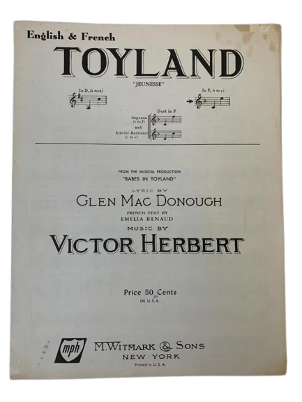 Vintage Sheet Music Toyland by Glen Mac Donough 1903 Pre-owned Collectible