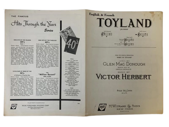 Vintage Sheet Music Toyland by Glen Mac Donough 1903 Pre-owned Collectible