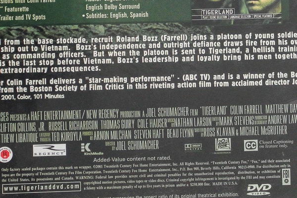 Tigerland DVD Colin Farrell 2001 Classic War Film 20th Century Fox