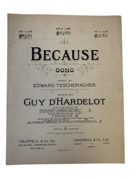 Vintage 1909 Sheet Music "Because" by Teschemacher & D'Hardelot