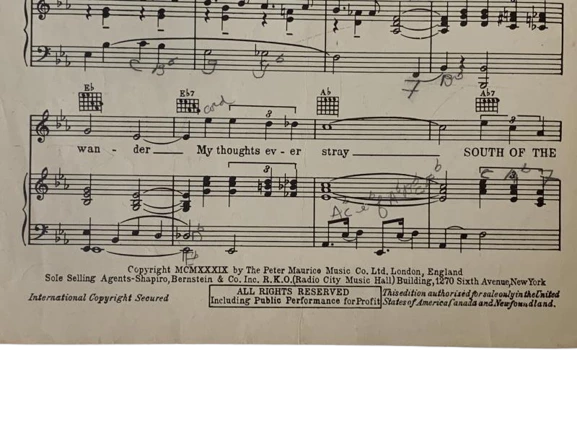 Vintage 1939 Sheet Music "South of the Border" by Barry Wood