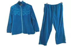Vtg Anthony Richards Women's Tracksuit Set XLP Turquoise Embroidered Hemmed