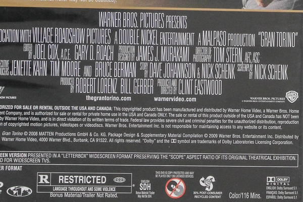 Gran Torino DVD Clint Eastwood Warner Bros Widescreen 2009 Pre-Owned