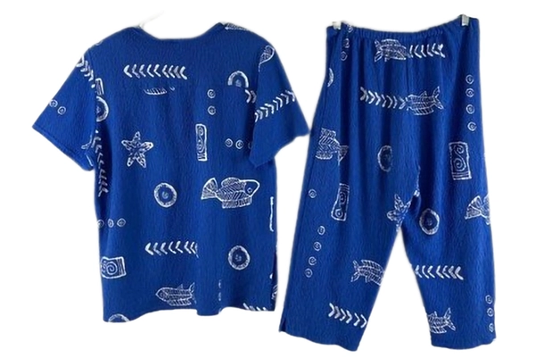 Vintage MaxiMa Women's Large Crinkle Blue Fish 2-Piece Outfit Sweatsuit