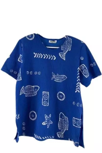 Vintage MaxiMa Women's Large Crinkle Blue Fish 2-Piece Outfit Sweatsuit