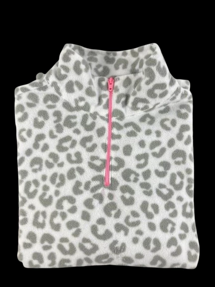 French Toast Girl's Pullover Jacket Size 10-12 Gray White Animal Print Zip